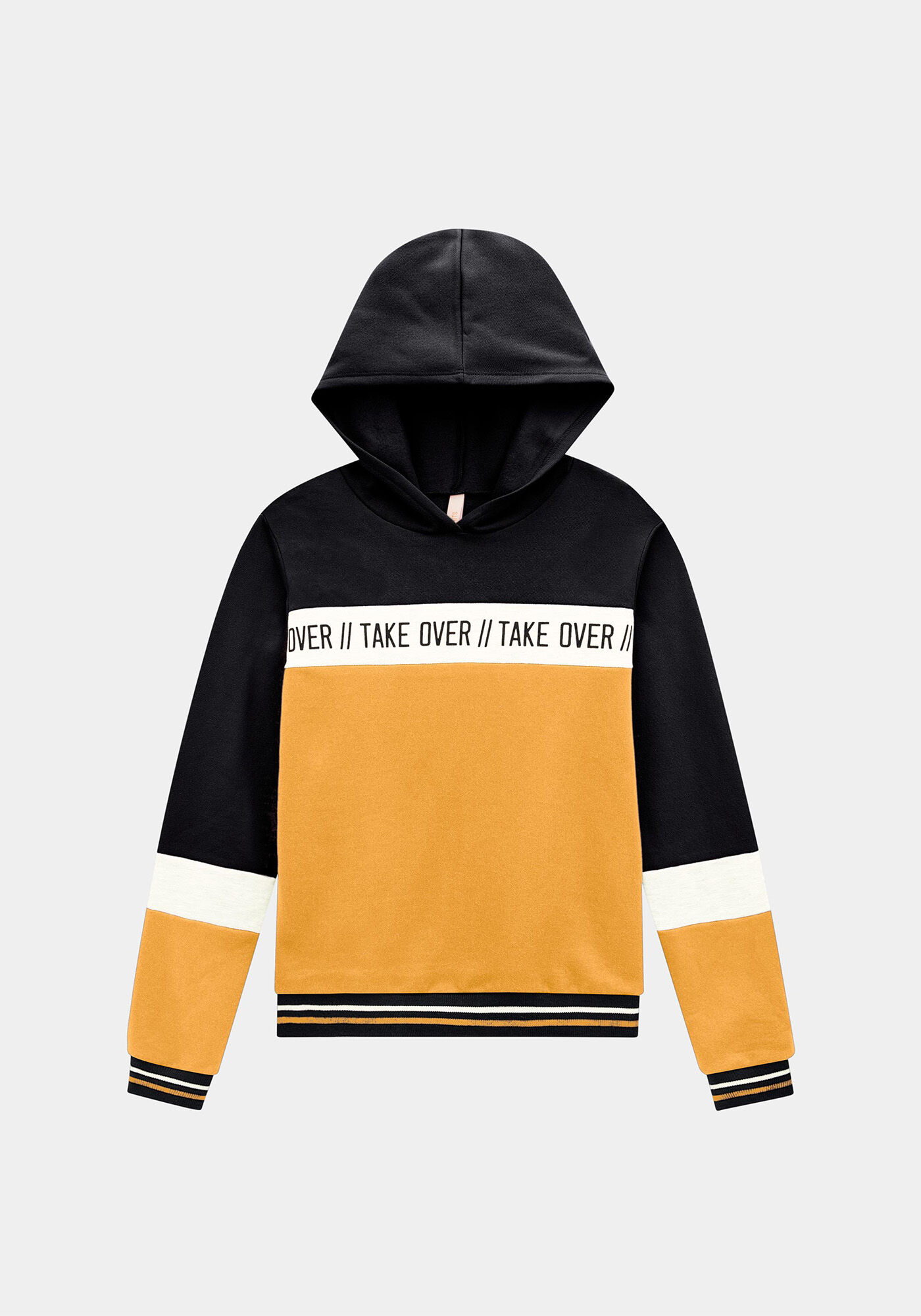 Blus&atilde;o com Capuz Detalhe Retil&iacute;nea, PRETO REATIVO, large.