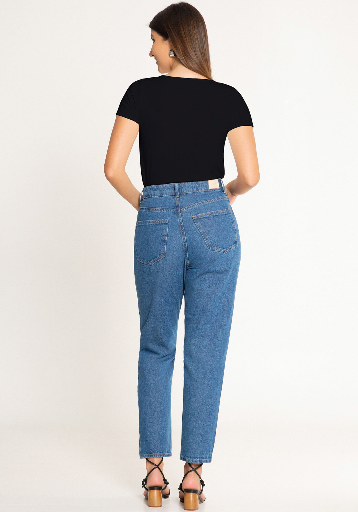 Blusa De Mangas Curtas Em Malha Lisa Com Detalhe Frontal, PRETO REATIVO, large.