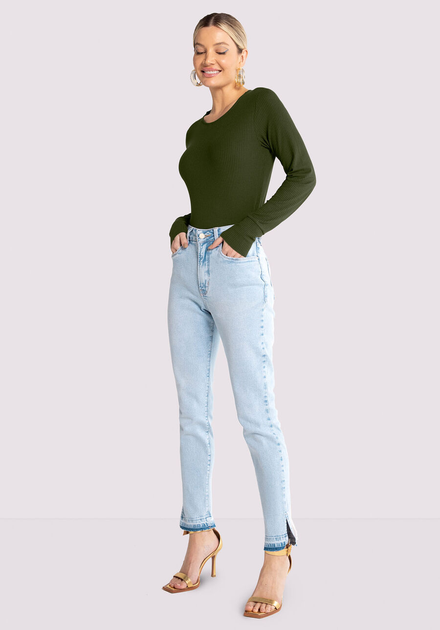 Calça Jeans Skinny Chapa Barriga com Detalhe Barra, JEANS. Calça Jeans Skinny Chapa Barriga com Detalhe Barra, JEANS, large.