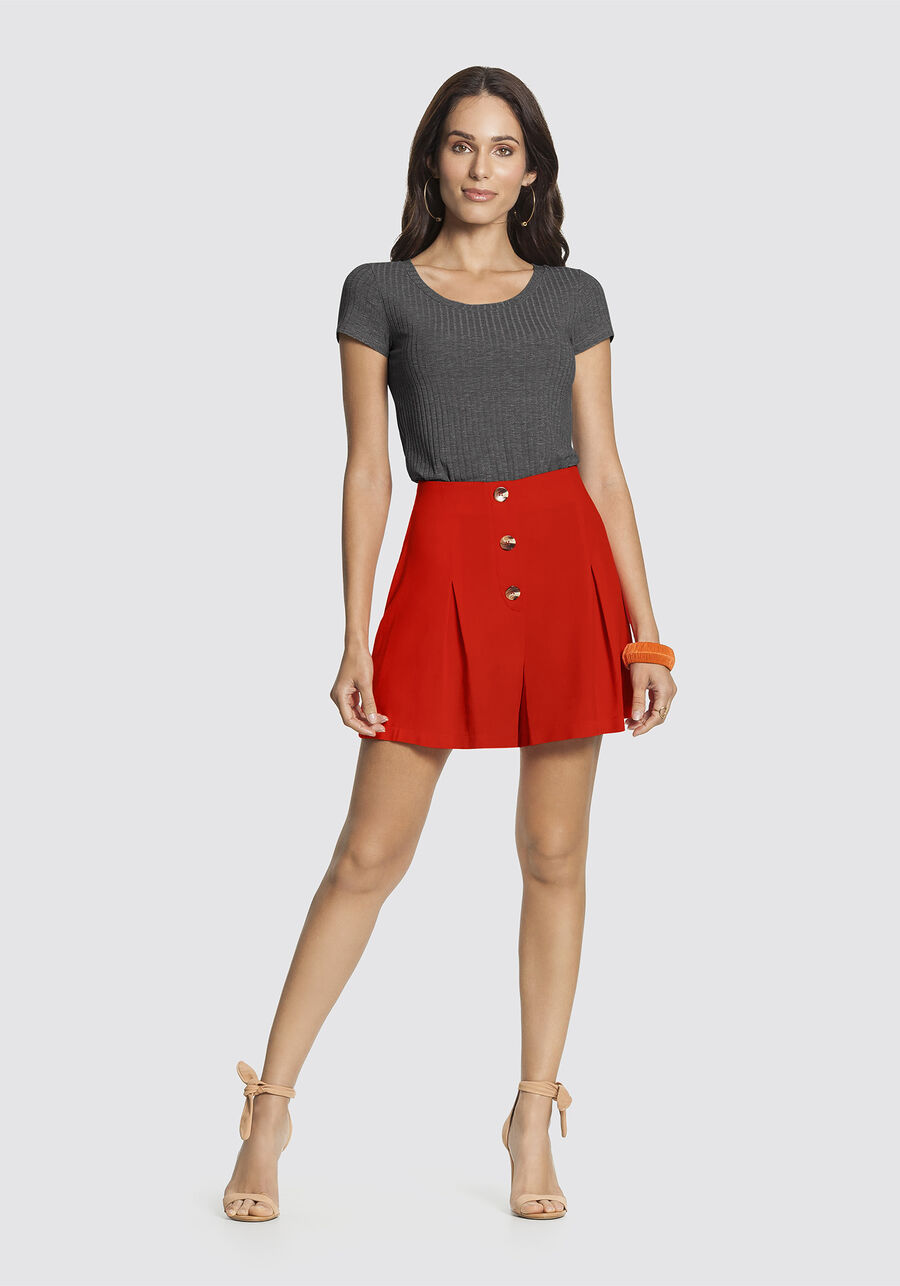 Blusa Em Malha Canelada Com Mangas Curtas E Decote Redondo, . Blusa Em Malha Canelada Com Mangas Curtas E Decote Redondo, , large.