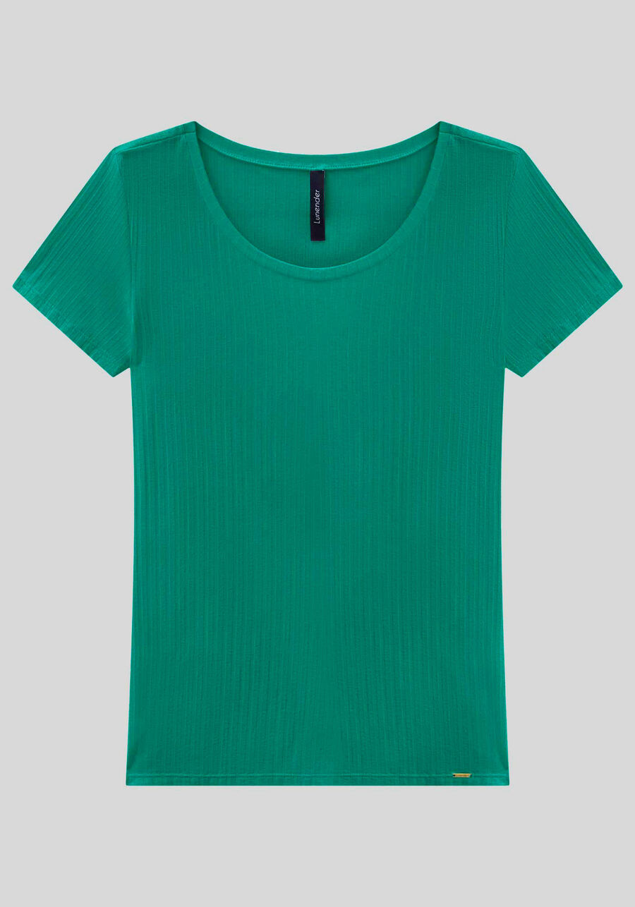 Blusa Básica Canelada Manga Curta, VERDE GREEN LEAF, large.