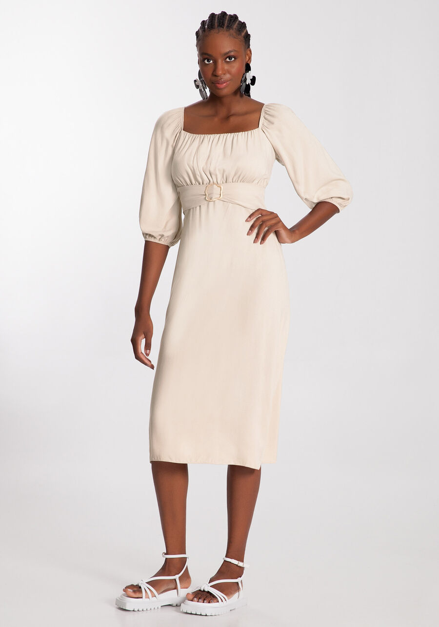 Vestido Midi em Viscose com Decote Quadrado e Cinto, . Vestido Midi em Viscose com Decote Quadrado e Cinto, , large.