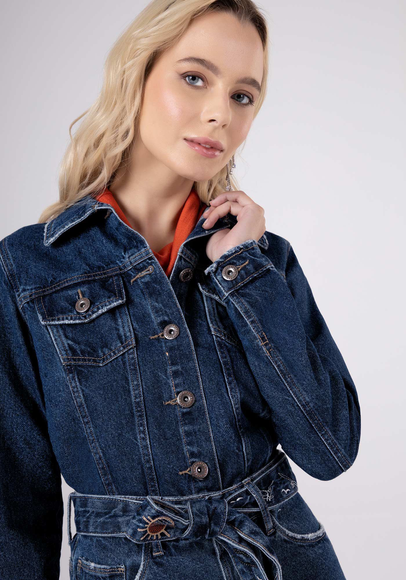 Casaco jeans longo shop