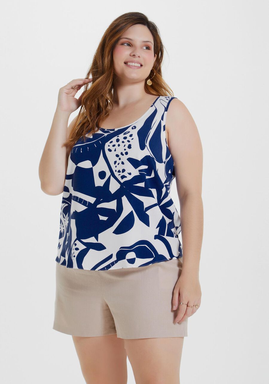 Regata Plus Size em Viscose Estampada, . Regata Plus Size em Viscose Estampada, , large.