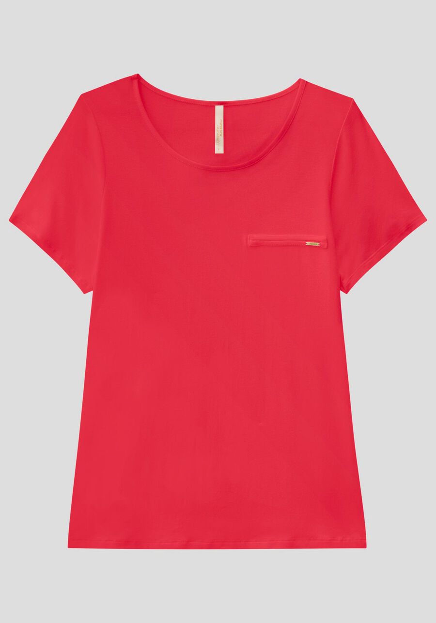 Blusa Básica Lisa De Mangas Curtas Com Detalhe Frontal, . Blusa Básica Lisa De Mangas Curtas Com Detalhe Frontal, , large.