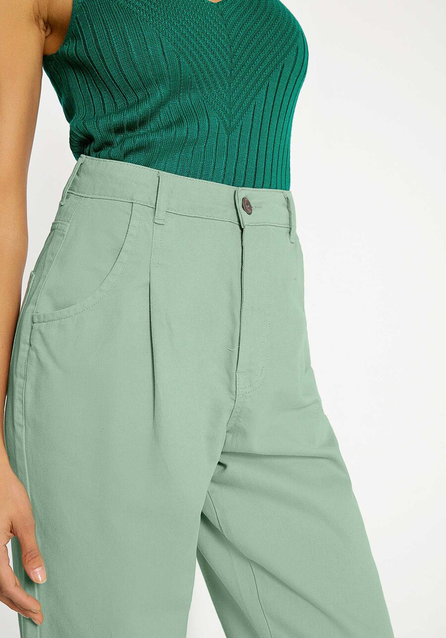 Calça Sarja Mommy com Cintura Alta, VERDE GEMSTONE. Calça Sarja Mommy com Cintura Alta, VERDE GEMSTONE, large.