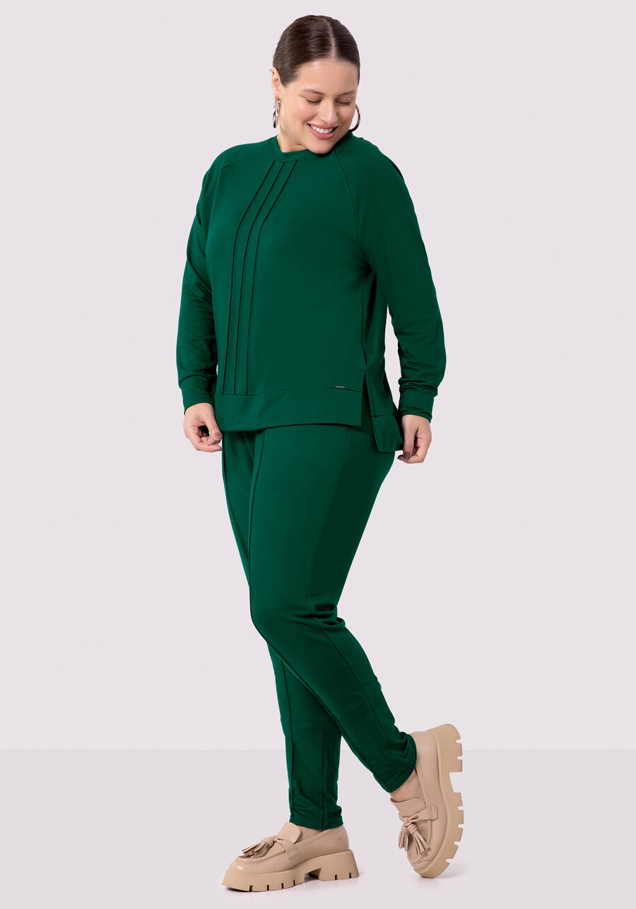 Conjunto Plus Size em Moletom Leve com Nervuras, VERDE ARABESQUE. Conjunto Plus Size em Moletom Leve com Nervuras, VERDE ARABESQUE, large.