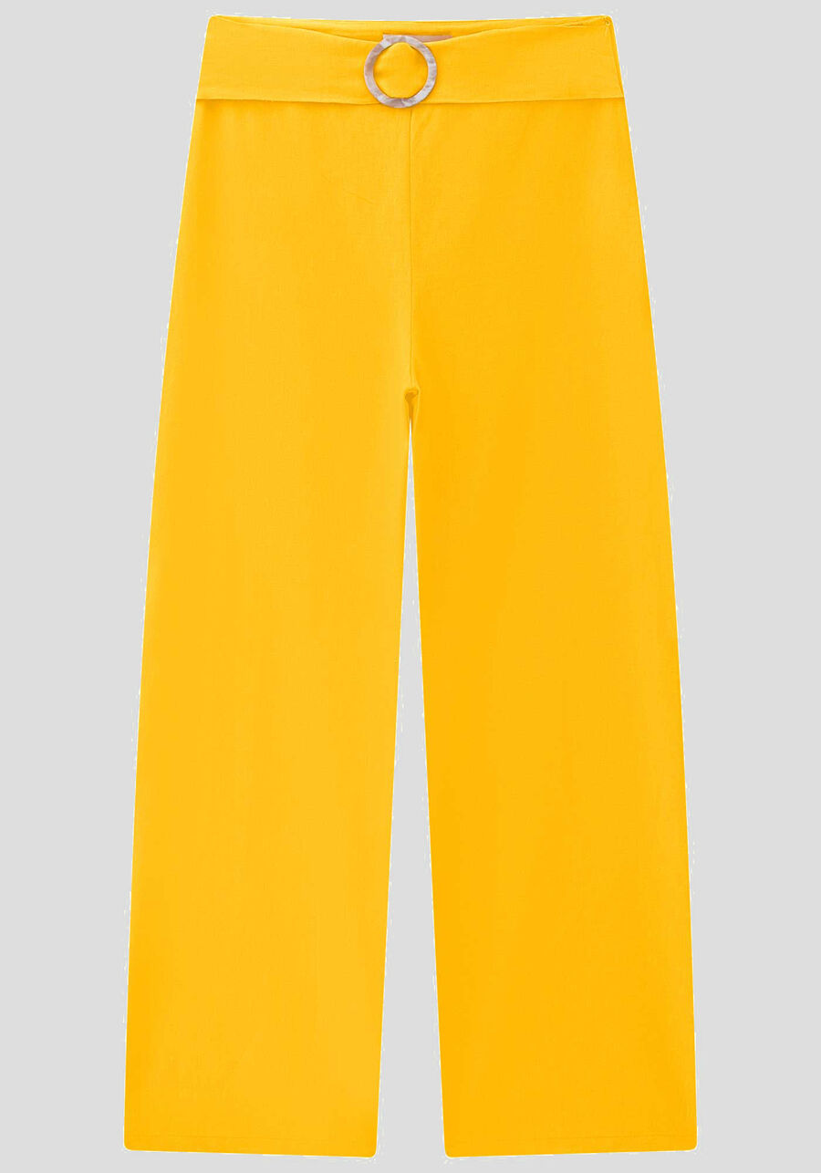 Calça Pantalona em Linho com Cinto, AMARELO GAMUZA. Calça Pantalona em Linho com Cinto, AMARELO GAMUZA, large.