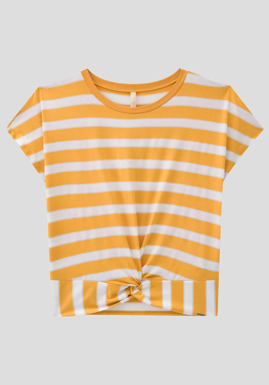 Blusa Listrada em Malha Viscose com Nó Barra, AMARELO CURRY, large.