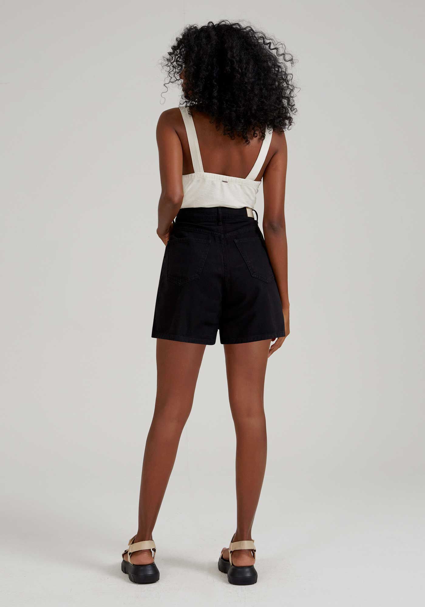 Shorts Sarja Mommy com Cintura Alta, PRETO REATIVO, large.