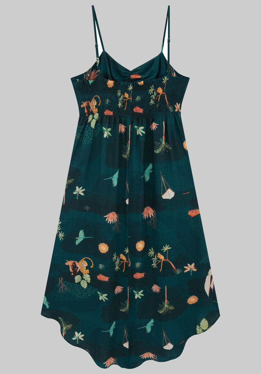 Vestido Midi Estampado em Viscose com Franzido, ORIGENS VERDE, large.