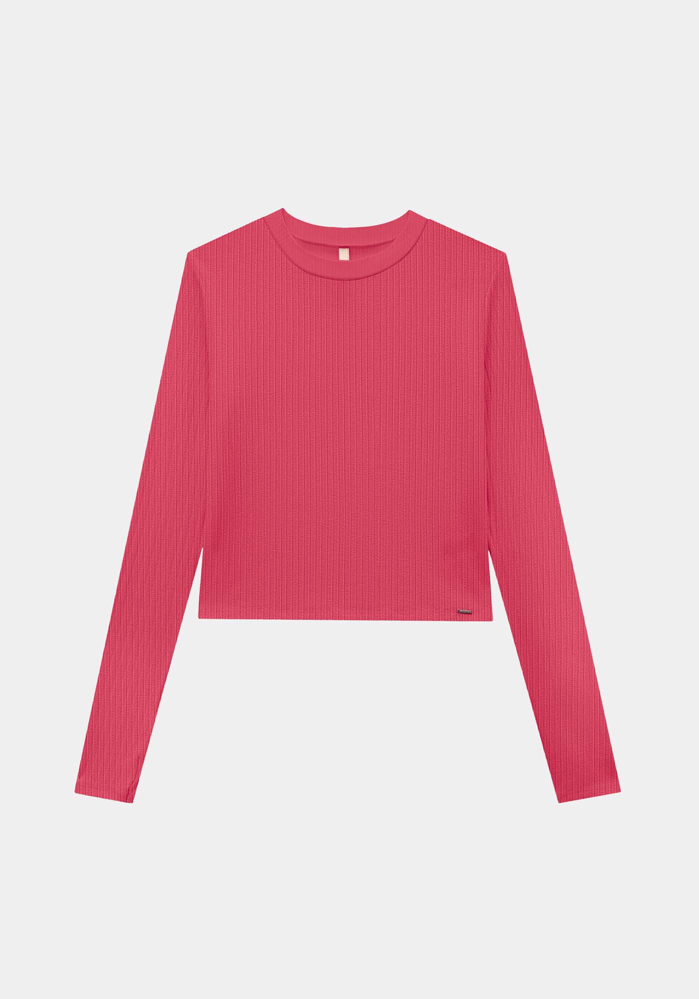 Blusa Manga Longa Canelada B&aacute;sica com Gola, , large.