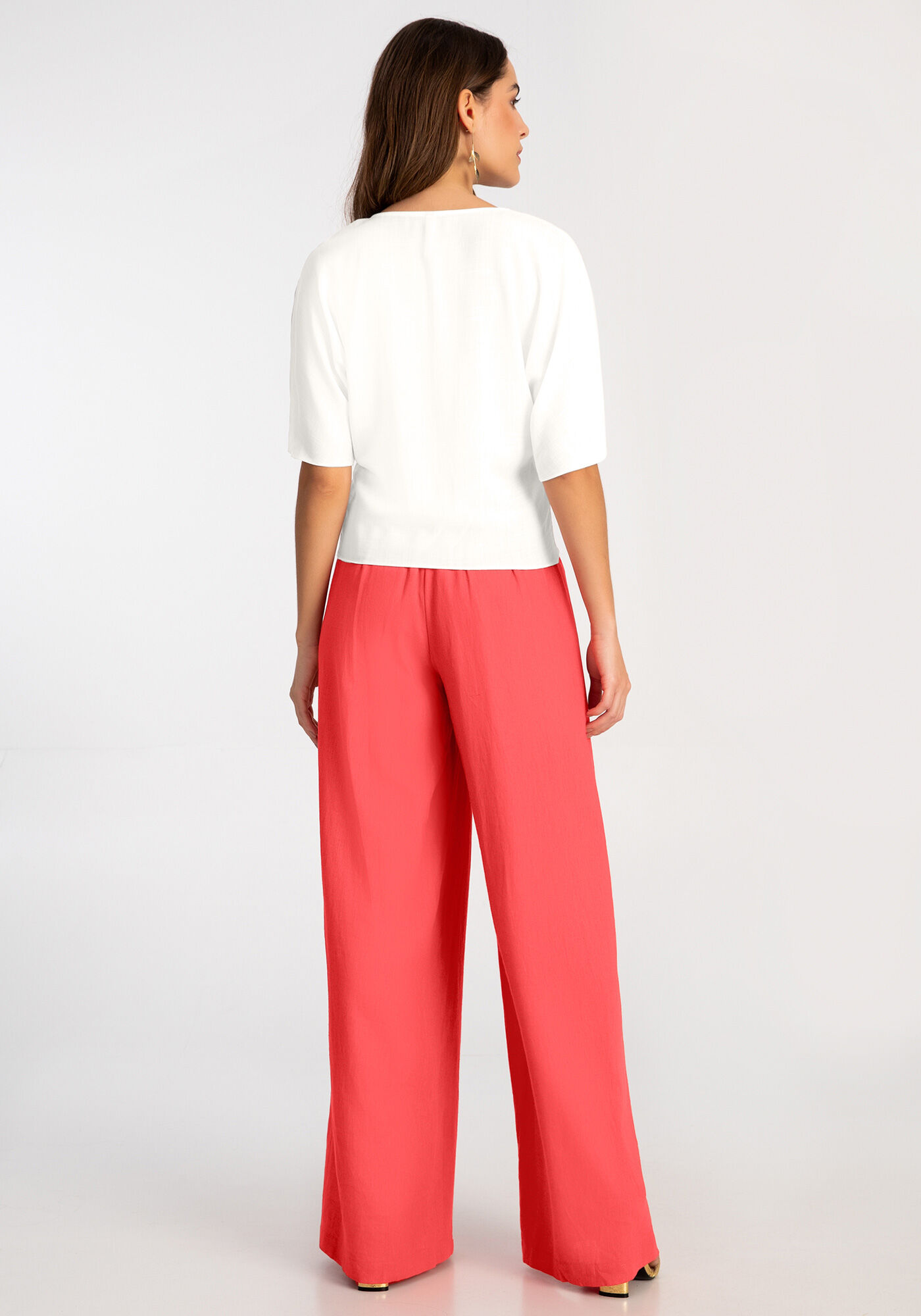 Camisa Manga Curta em Viscose com Decote V, , large.