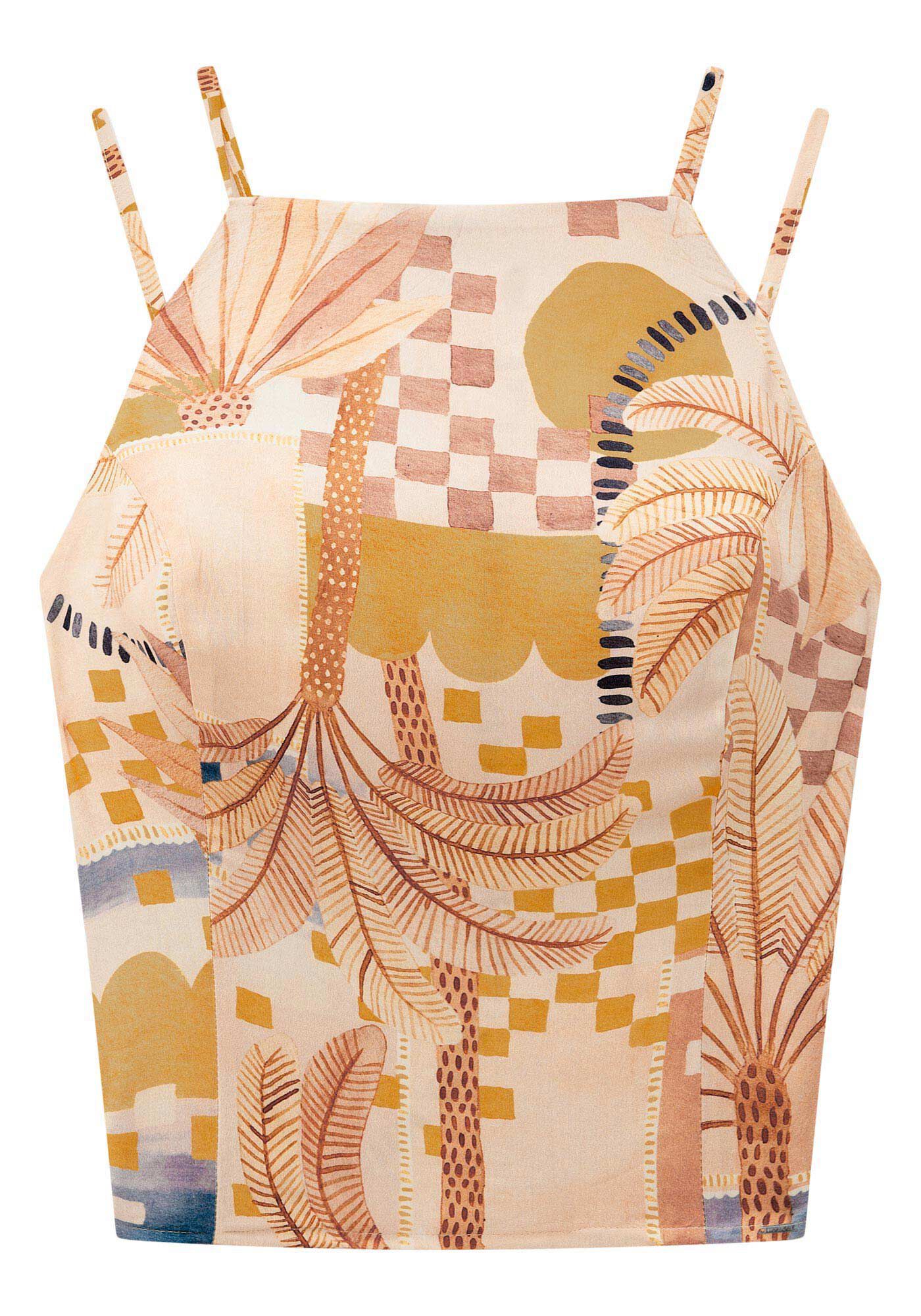 Blusa Cropped em Viscose Estampada com Detalhe Al&ccedil;as, , large.