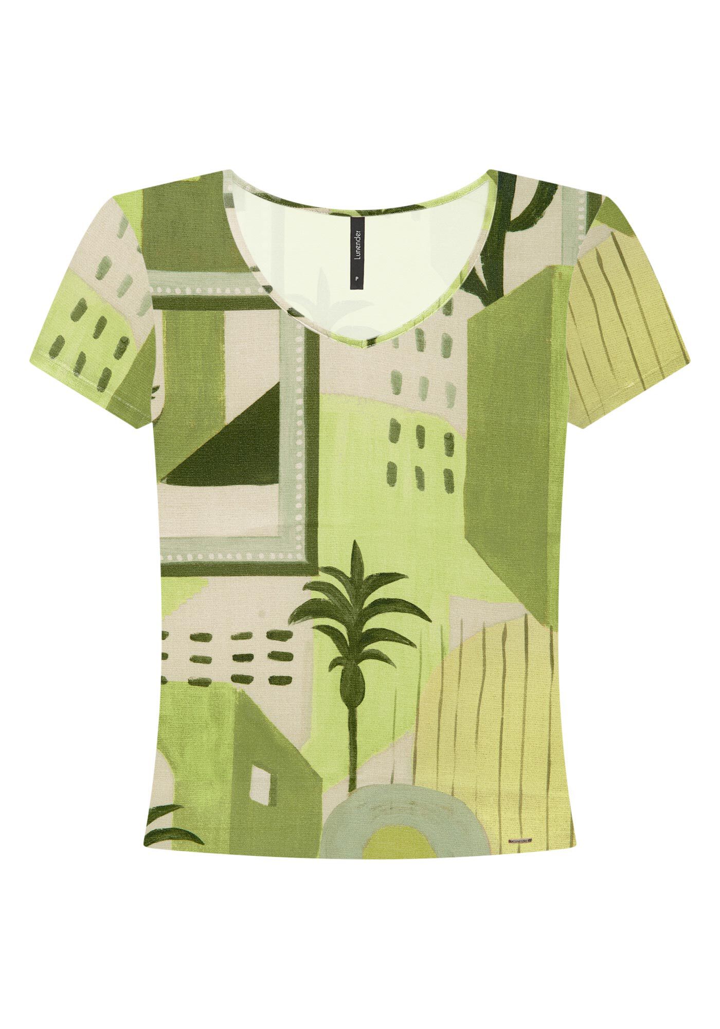 Blusa Manga Curta em Malha Viscose Estampada, , large.