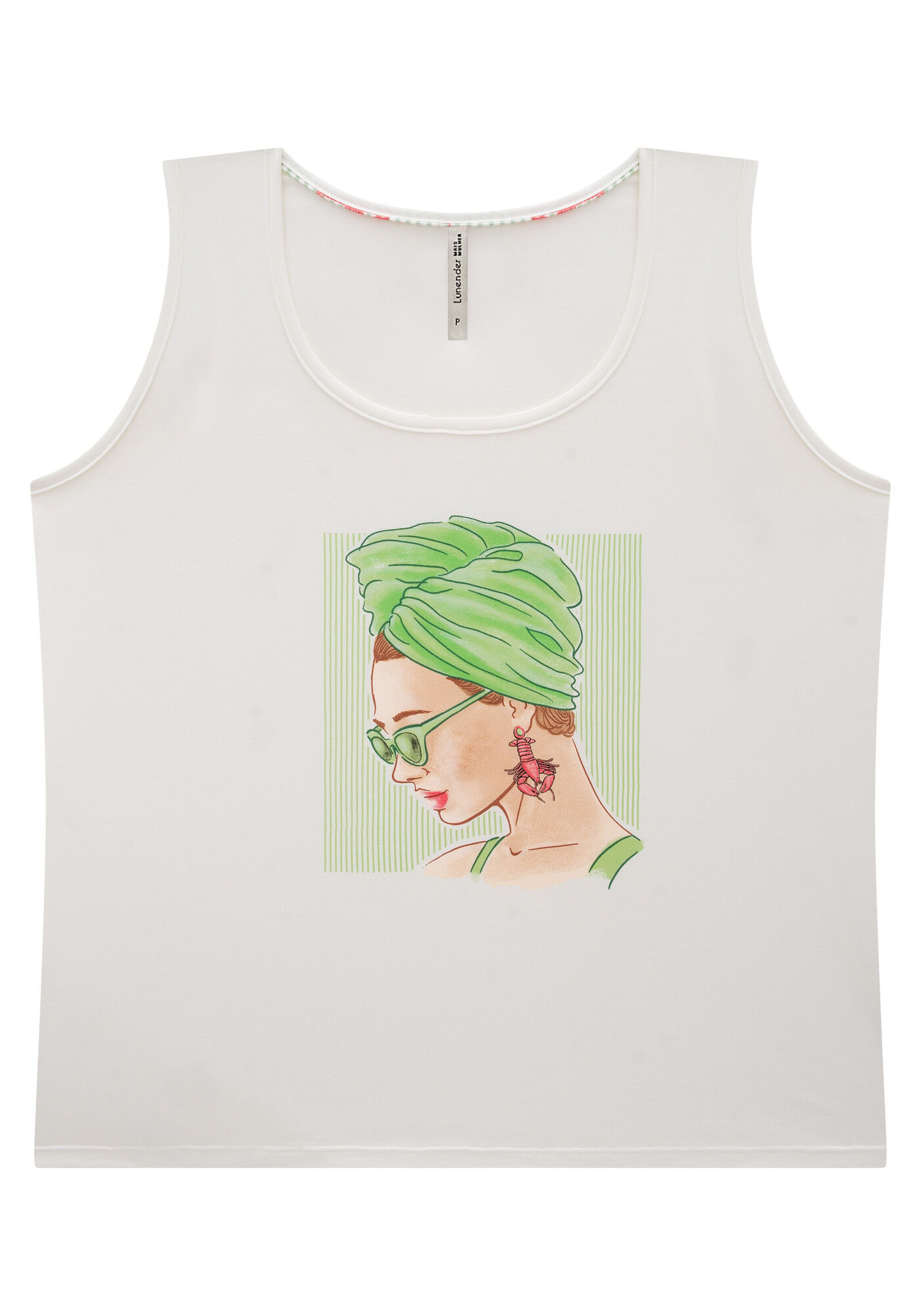 Pijama Curto Plus Size Estampado com Regata e Shorts, LOBSTER VERDE, large.