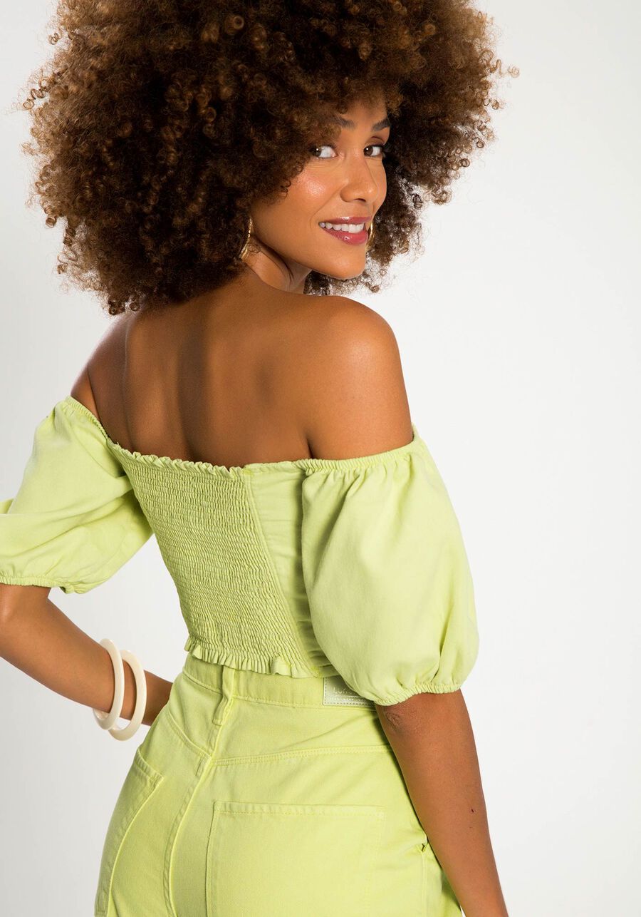 Blusa Cropped Jeans Estampado Manga Bufante, . Blusa Cropped Jeans Estampado Manga Bufante, , large.