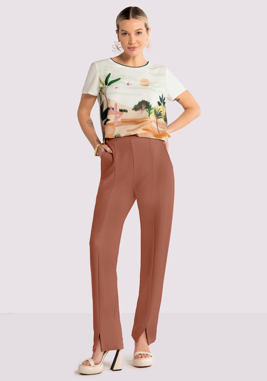 Blusa Manga Curta Estampada com Retilínea Gola, . Blusa Manga Curta Estampada com Retilínea Gola, , large.