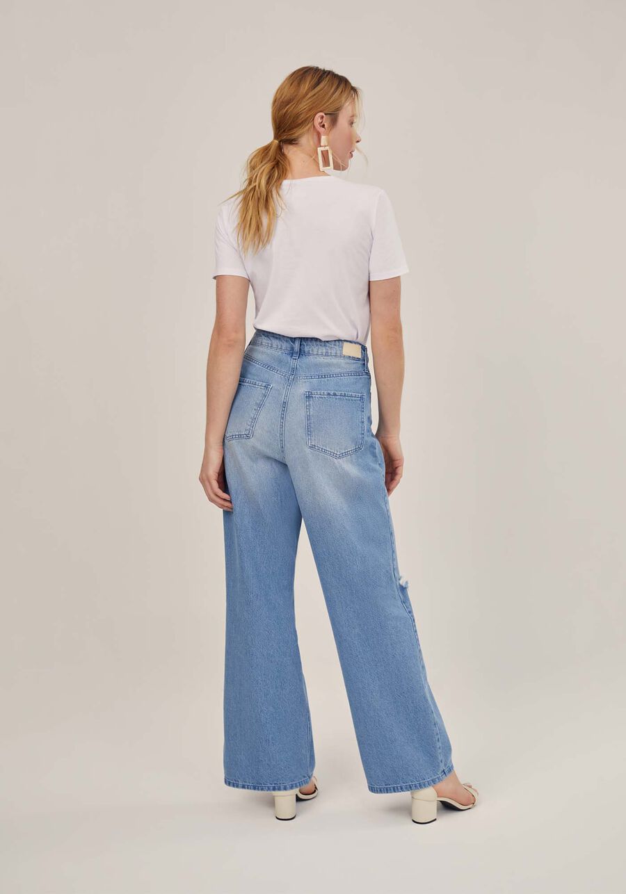 Calça Wide Leg Jeans Destroyer, JEANS. Calça Wide Leg Jeans Destroyer, JEANS, large.