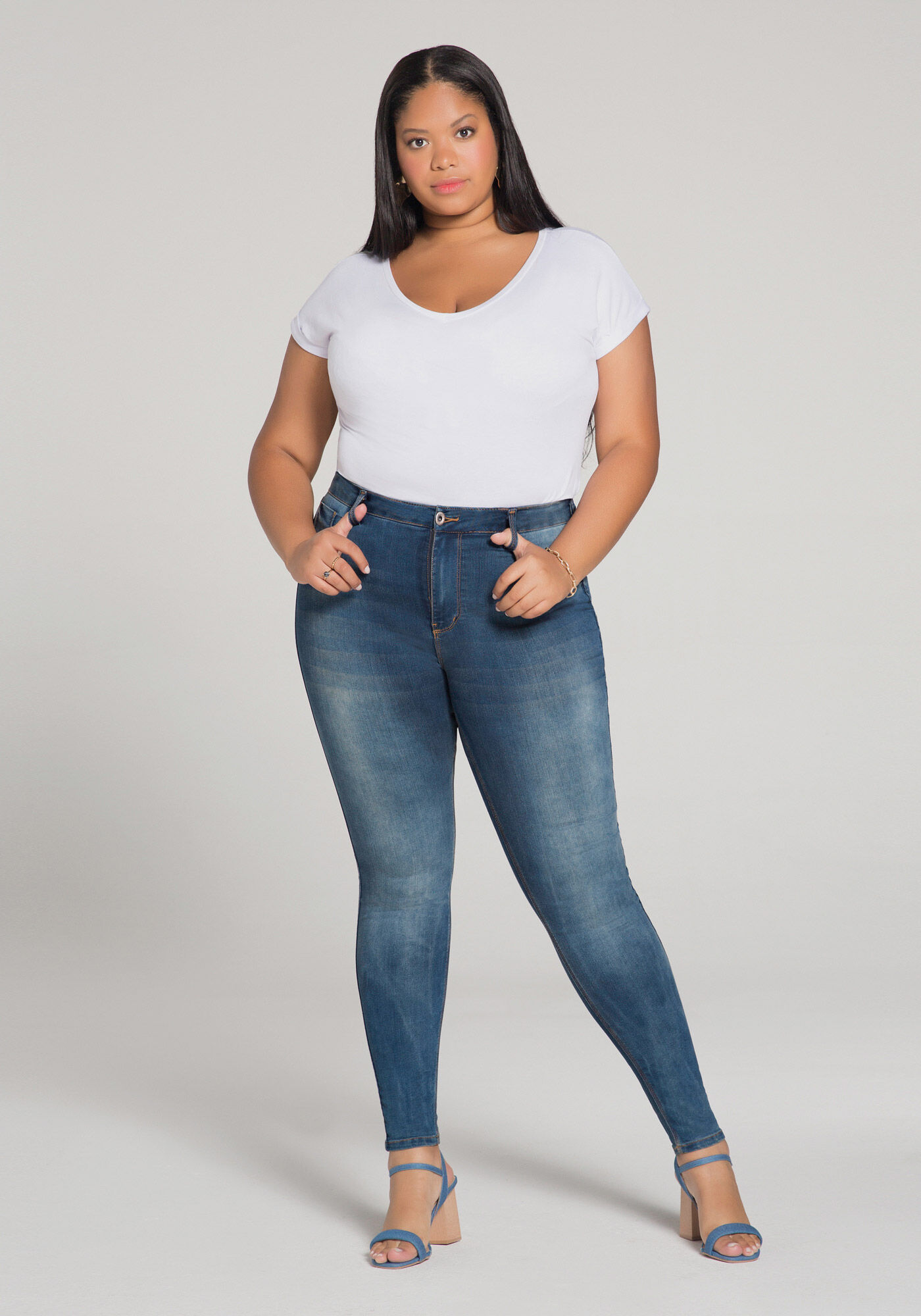 Cal a Jeans Skinny Chapa Barriga Plus Size Lunender