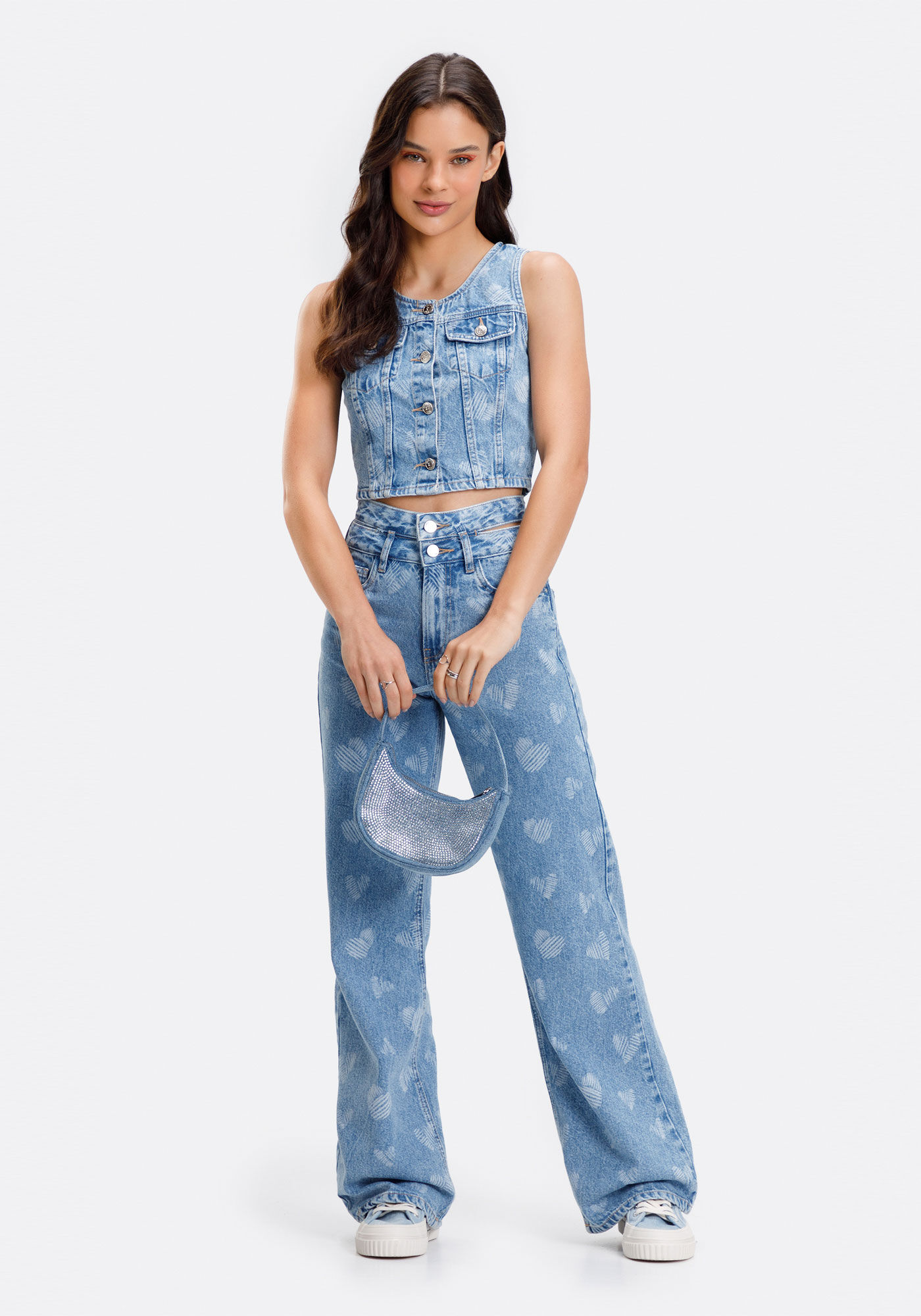 Colete Jeans Curto Juvenil Com Lapelas E Bot&otilde;es Frontais, JEANS CLARO, large.