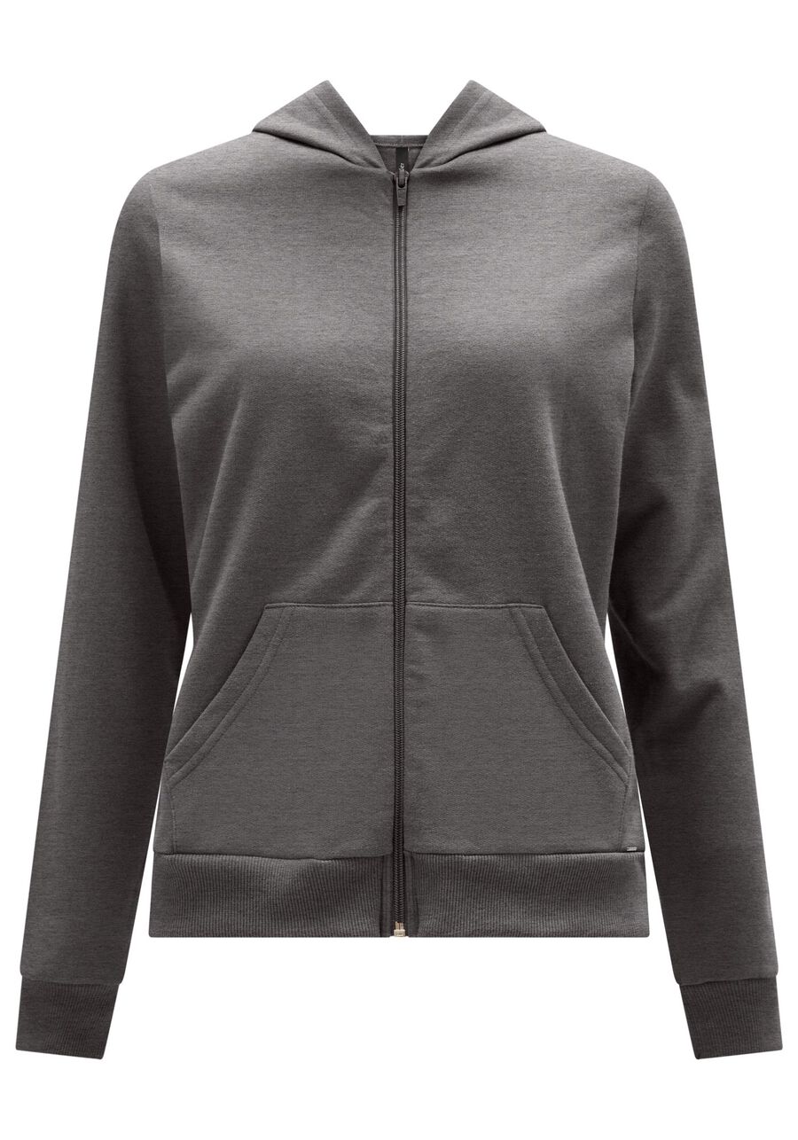 Jaqueta Básica em Moletom com Capuz, MESCLA ESCURO. Jaqueta Básica em Moletom com Capuz, MESCLA ESCURO, large.