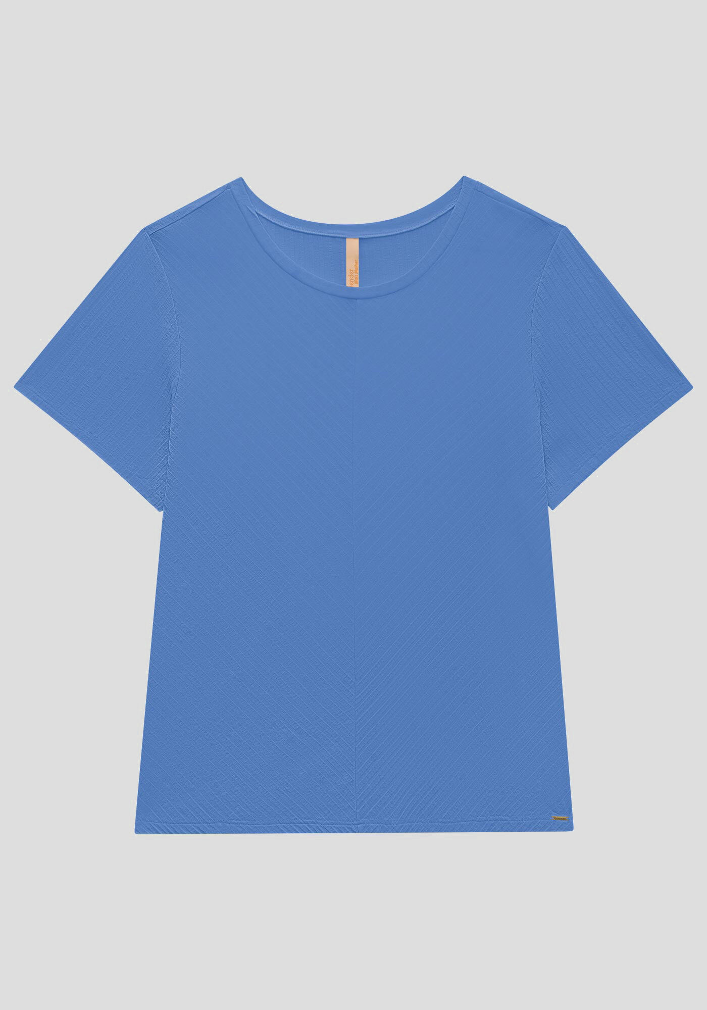 Blusa B&aacute;sica Canelada De Mangas Curtas Com Recorte Frontal, , large.