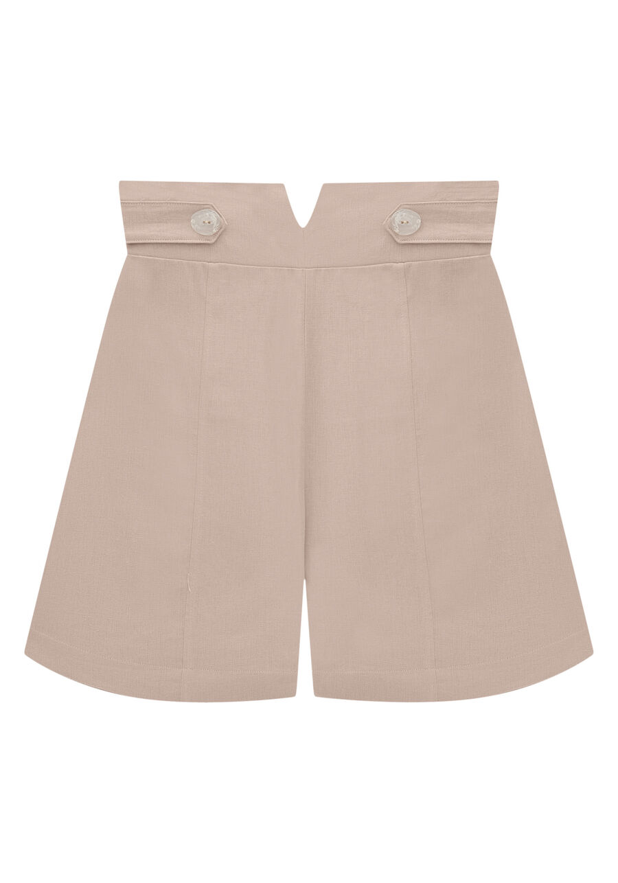 Shorts Cintura Alta em Tecido Linho com Detalhe Cós, . Shorts Cintura Alta em Tecido Linho com Detalhe Cós, , large.