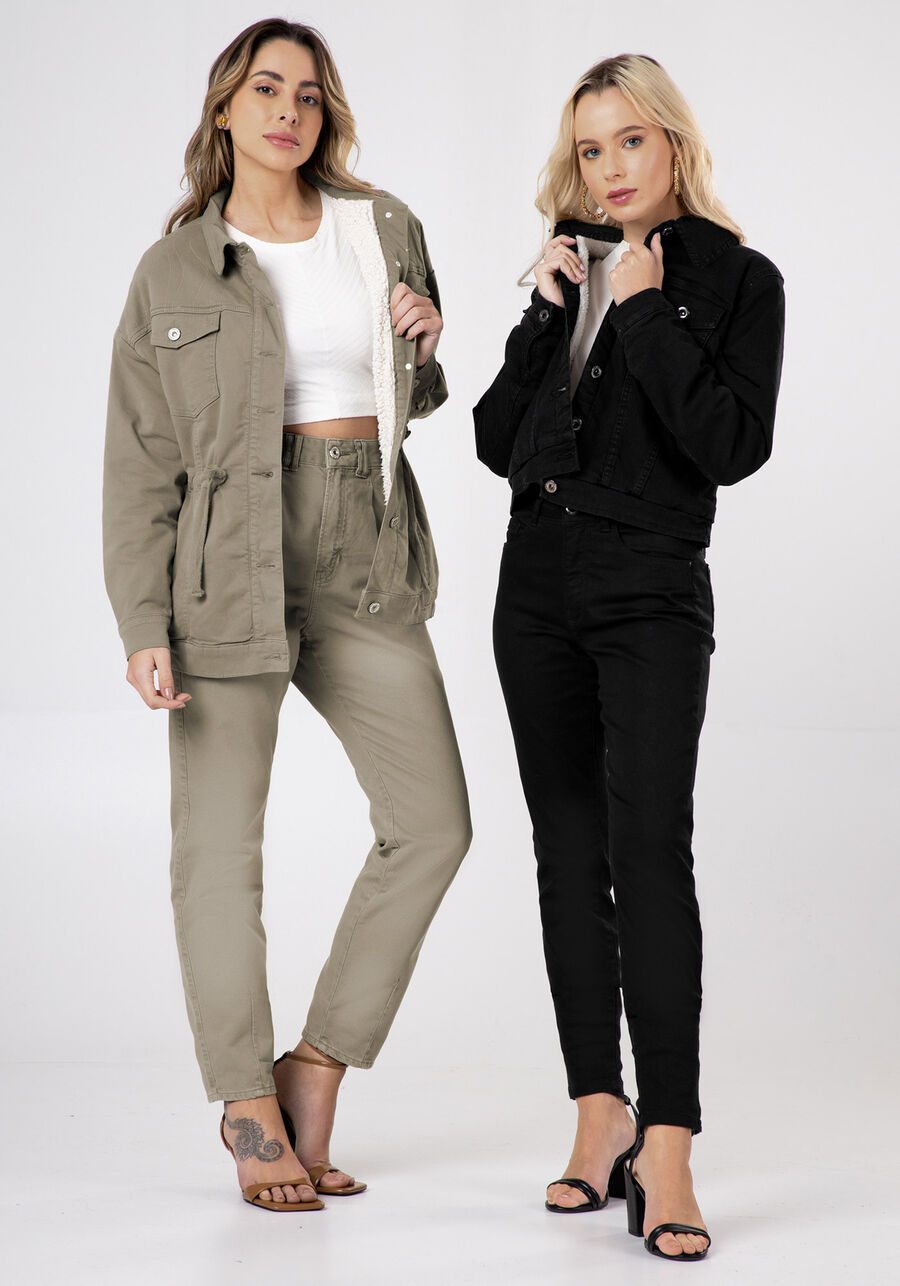 Parka em Sarja Forrada com Pelo Carneirinho, VERDE STREET. Parka em Sarja Forrada com Pelo Carneirinho, VERDE STREET, large.