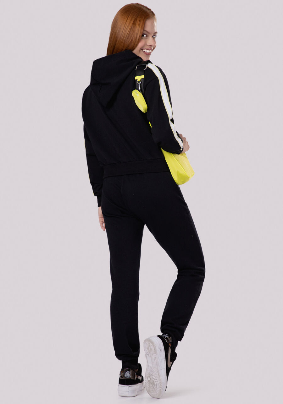 Blusão Juvenil com Capuz e Recortes, PRETO REATIVO. Blusão Juvenil com Capuz e Recortes, PRETO REATIVO, large.