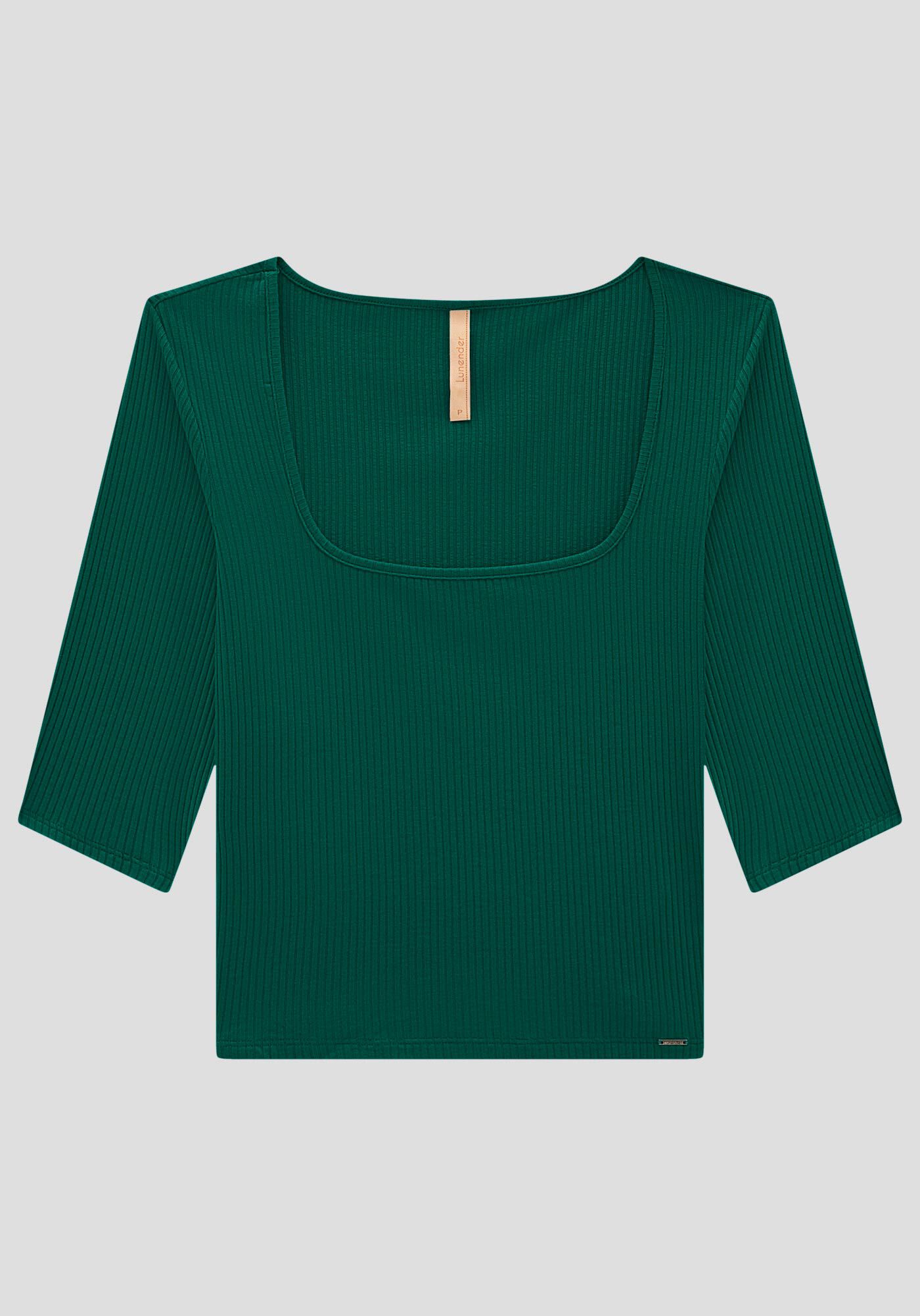 Blusa Cropped Canelada com Manga 3/4, , large.