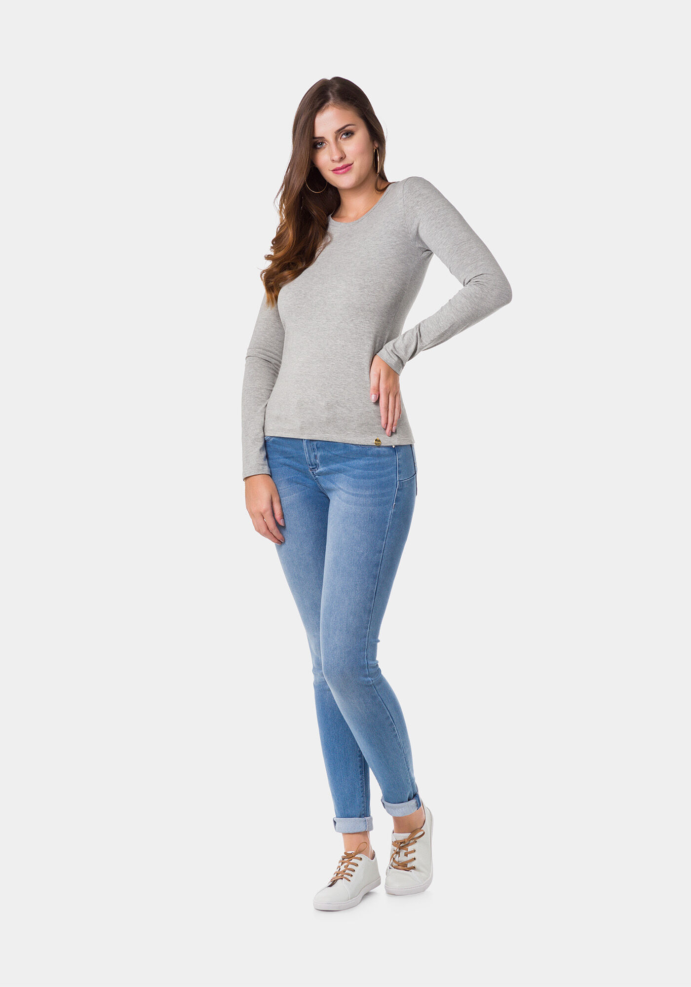 Blusa Manga Longa em Malha Cotton B&aacute;sica, , large.