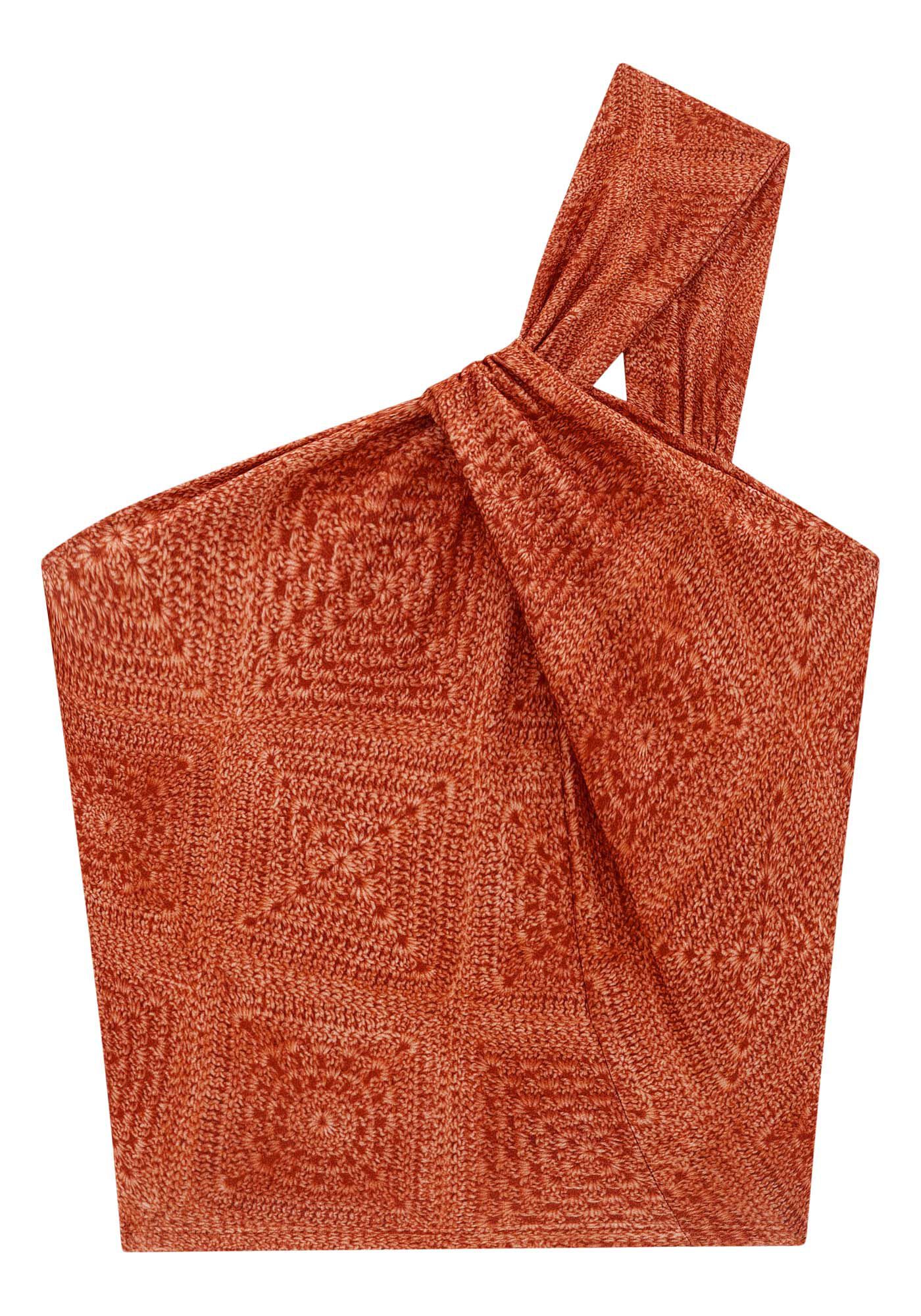 Blusa Cropped Ombro S&oacute; com Franzido, AMBAR SALMAO, large.