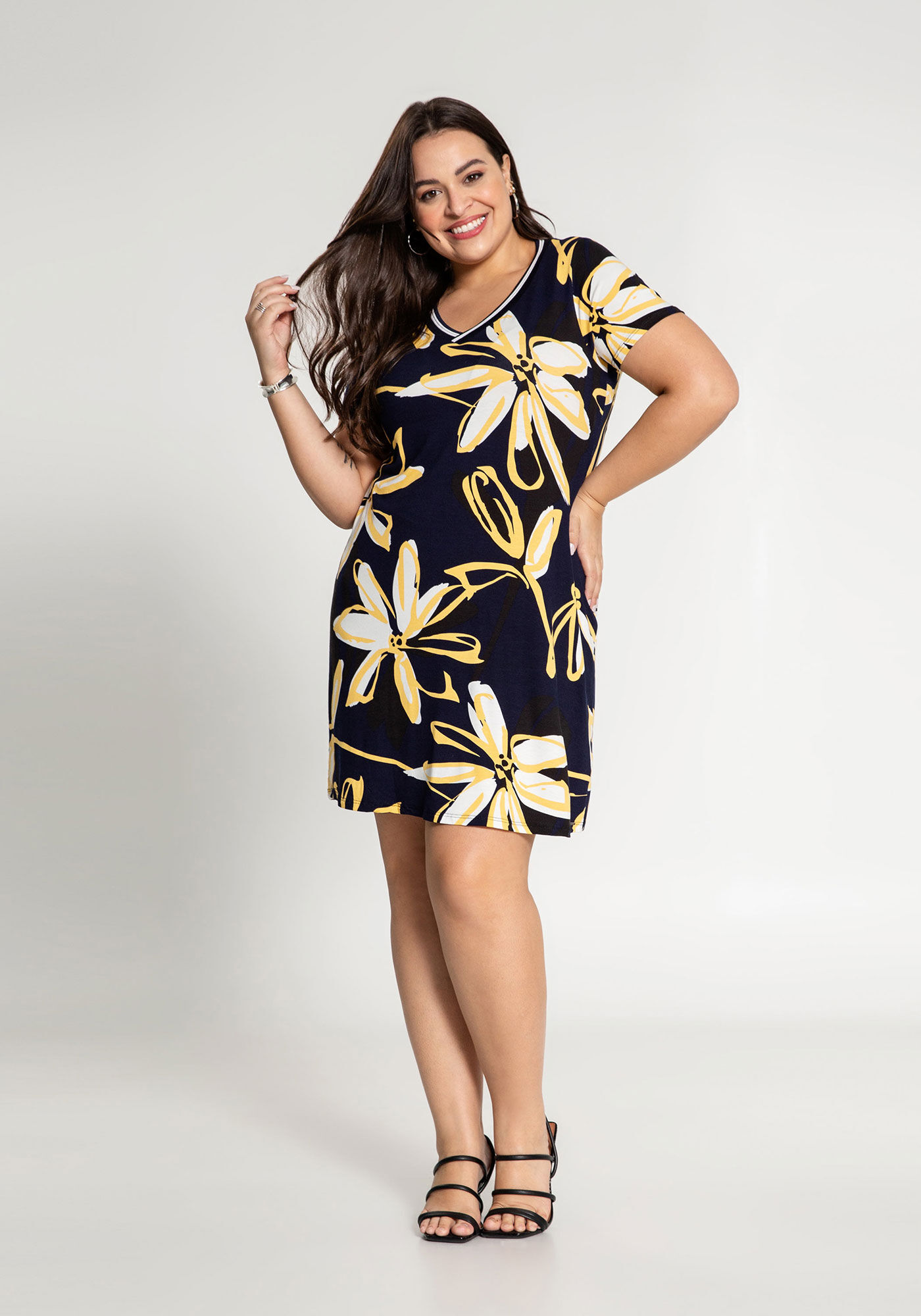 Vestido decote v plus sales size