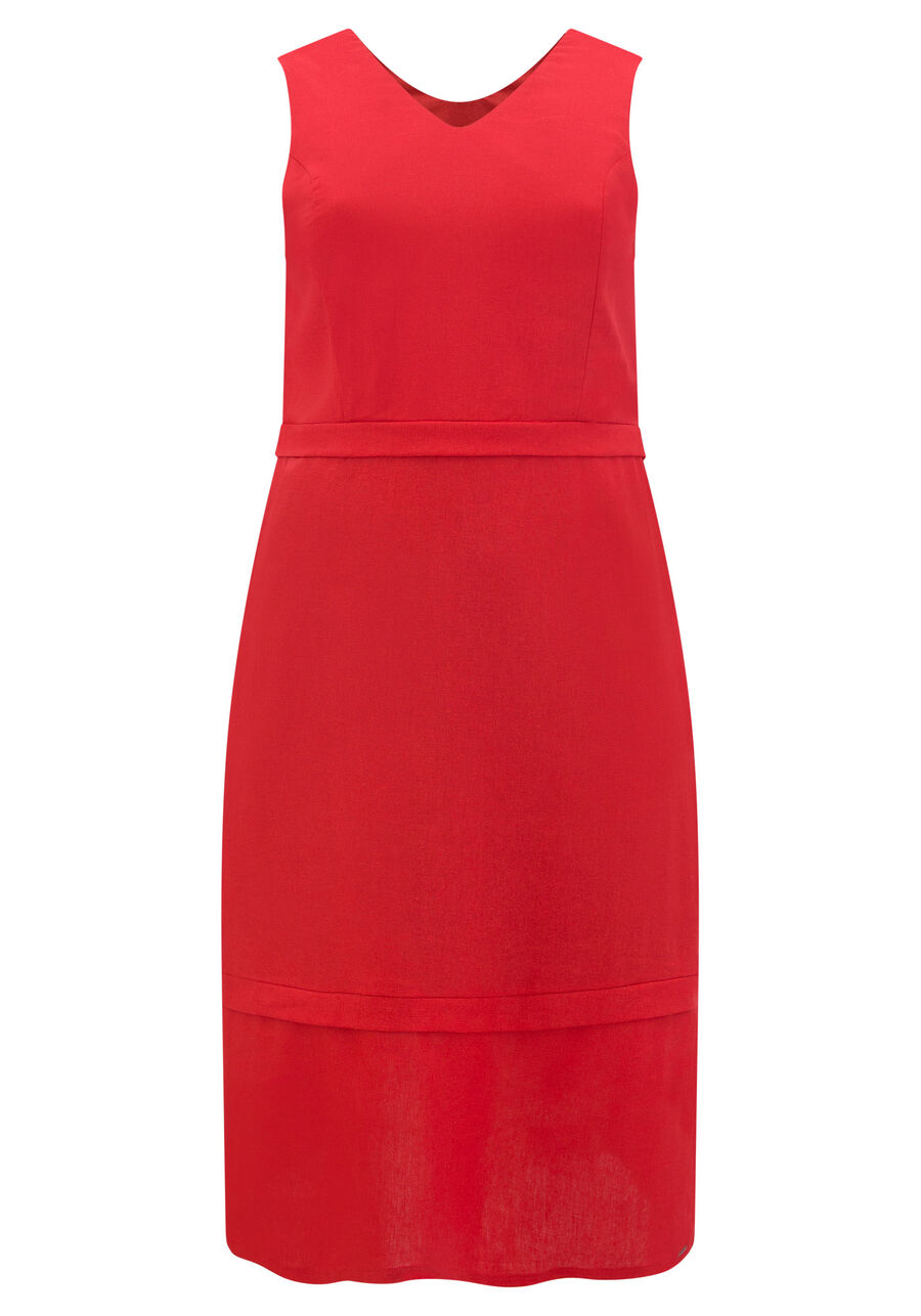 Vestido Midi Chá Com Alças Largas E Decote Em V Tecido Linho, . Vestido Midi Chá Com Alças Largas E Decote Em V Tecido Linho, , large.