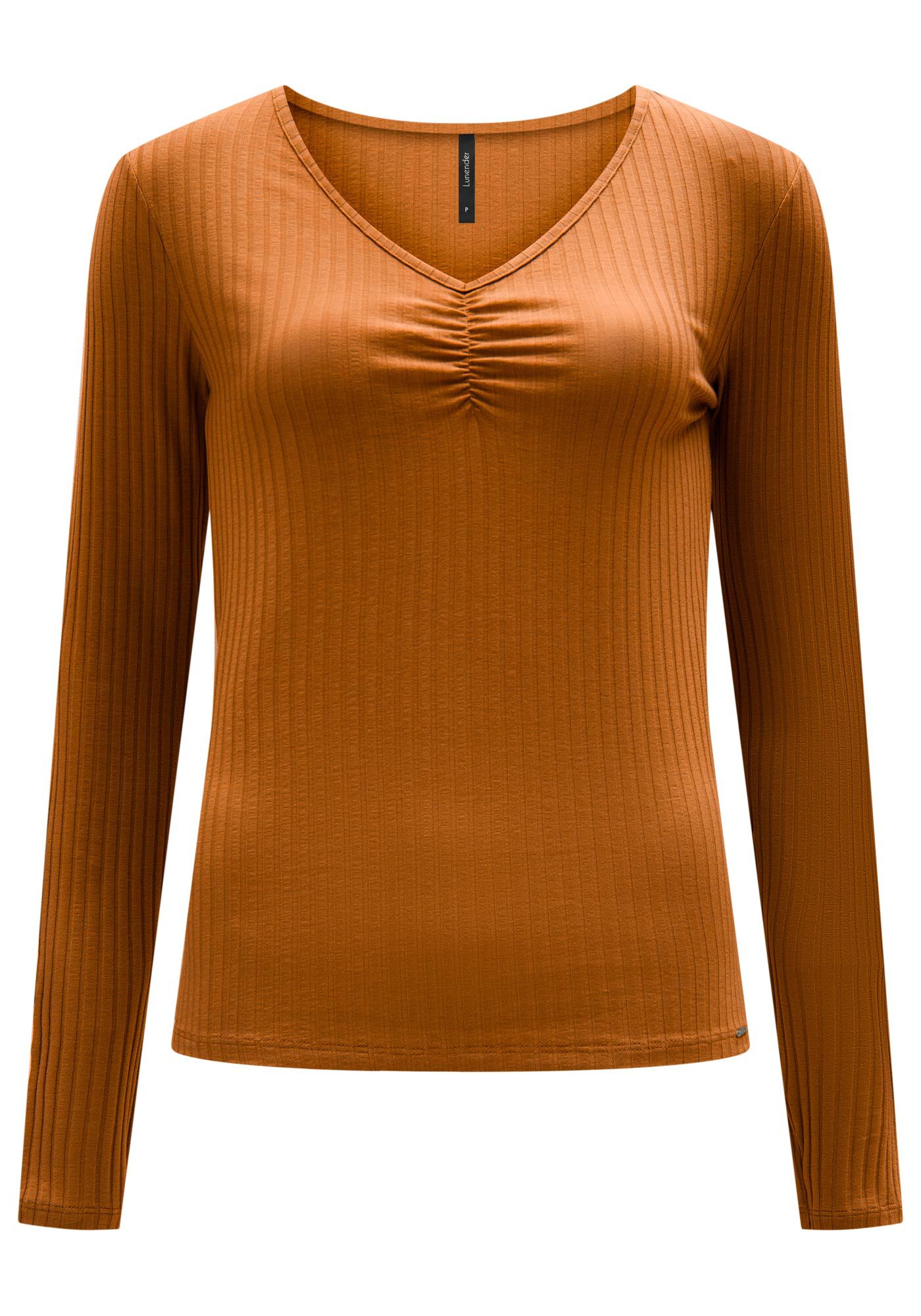 Blusa De Malha Canelada Com Mangas Longas E Decote Em V, , large.