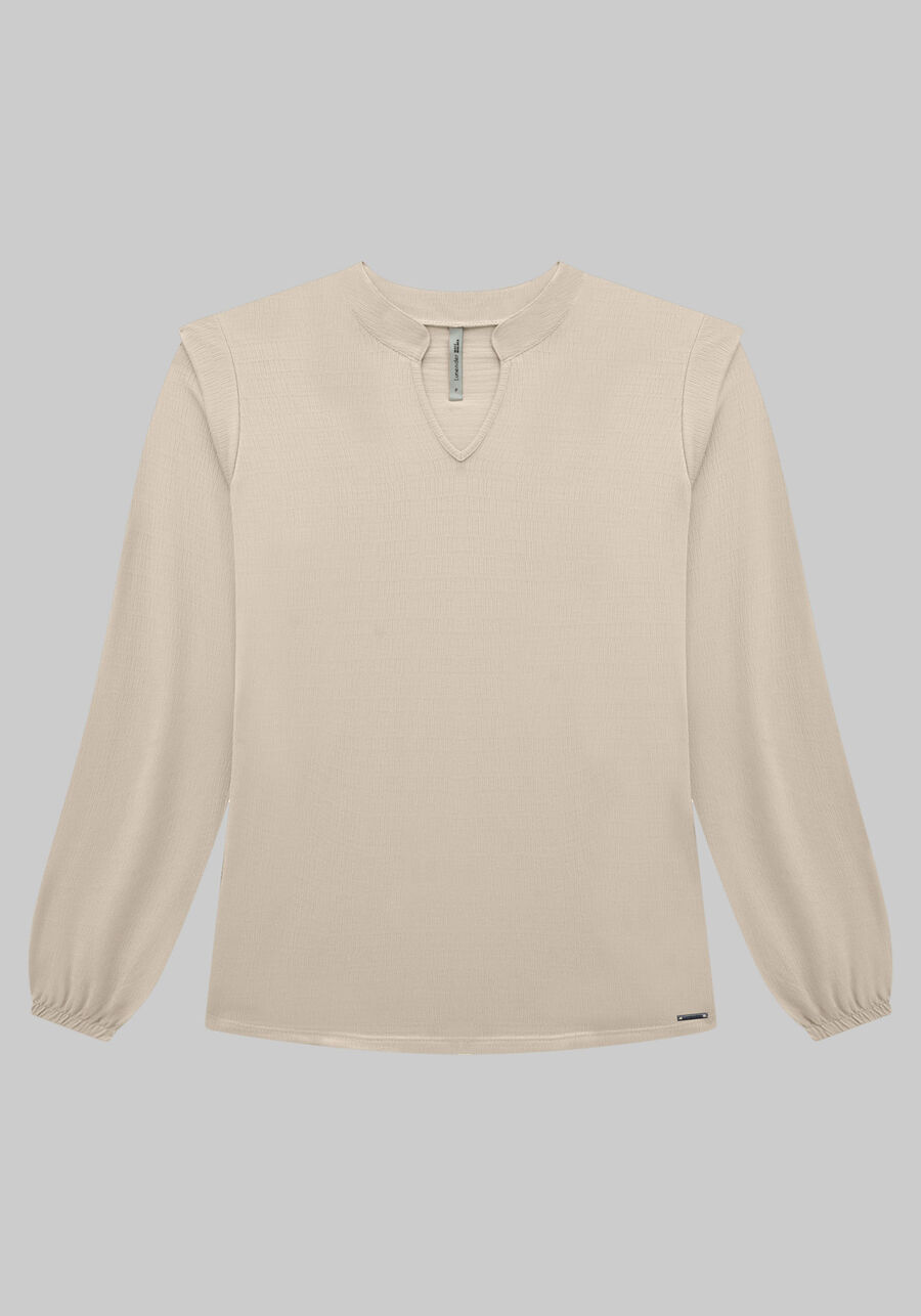 Blusa Plus Size em Malha com Recorte Ombro, BEGE SYSTEM. Blusa Plus Size em Malha com Recorte Ombro, BEGE SYSTEM, large.