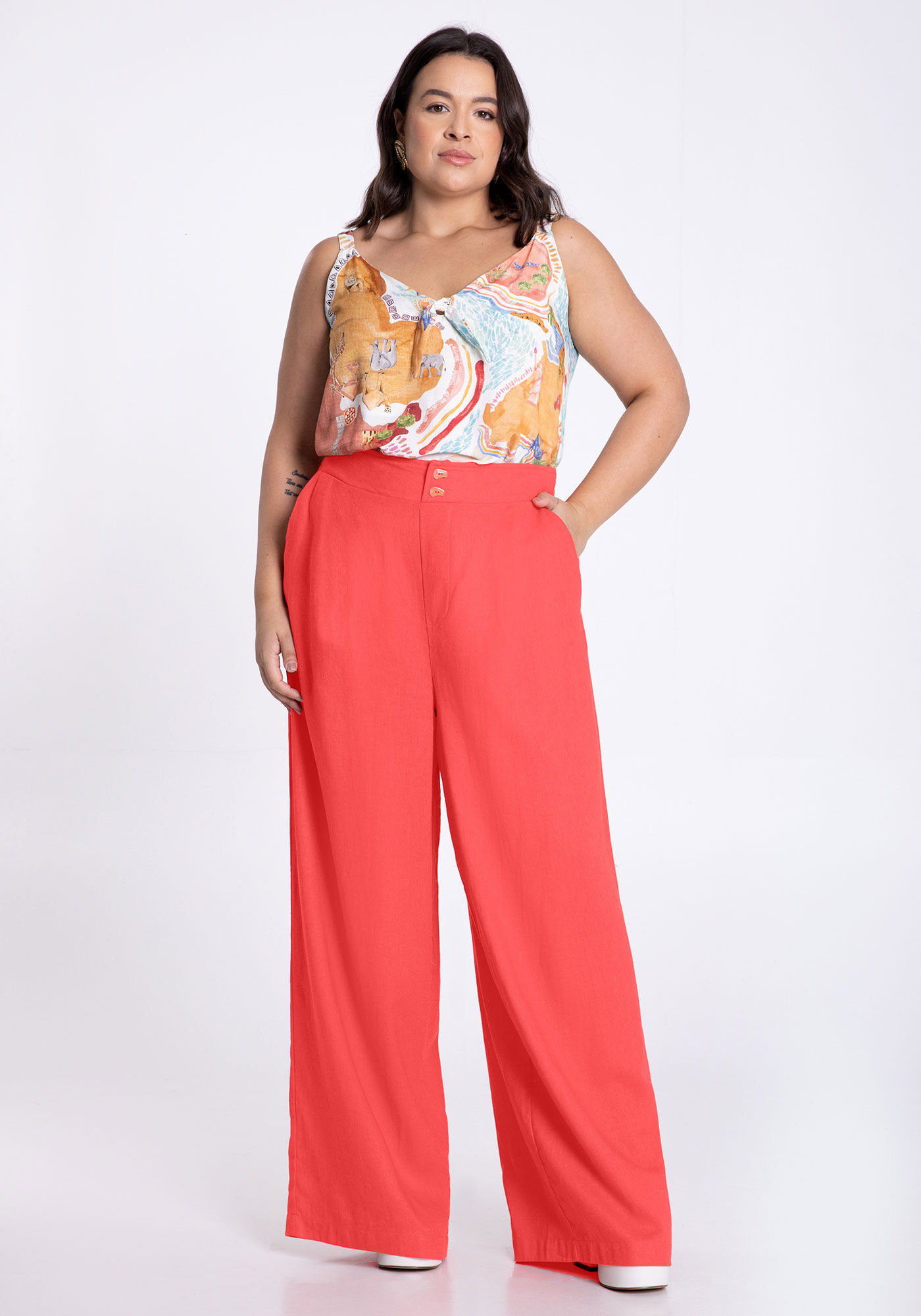 パンツ Lily and art Calça Wide Leg Plus Size em Linho com Bolso | Lunender