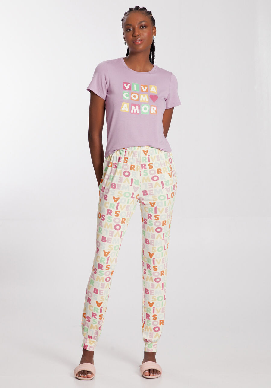 Pijama Estampado em Malha com Blusa e Calça, . Pijama Estampado em Malha com Blusa e Calça, , large.