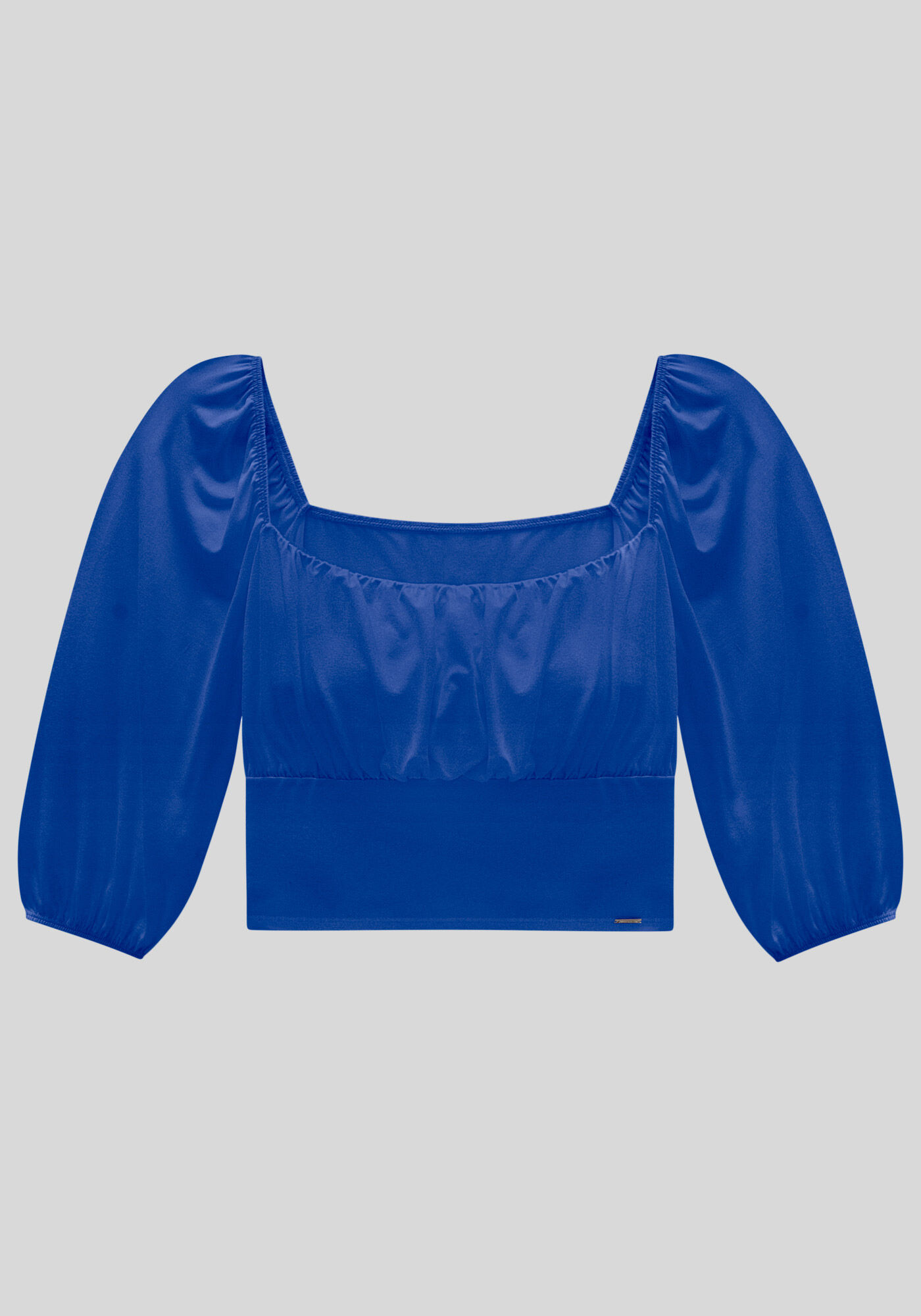 Blusa Cropped Manga 3/4 com Franzido Busto, AZUL DELFINIO, large.