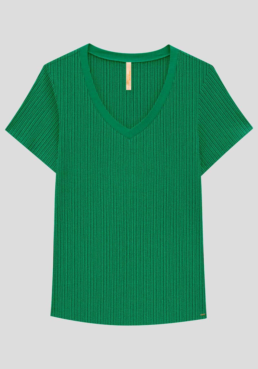 Blusa Básica Em Malha Canelada Com Mangas Curtas E Decote V, . Blusa Básica Em Malha Canelada Com Mangas Curtas E Decote V, , large.