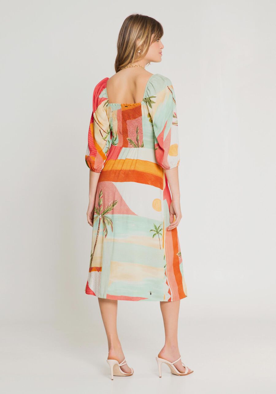 Vestido Midi em Viscose com Manga Bufante, . Vestido Midi em Viscose com Manga Bufante, , large.