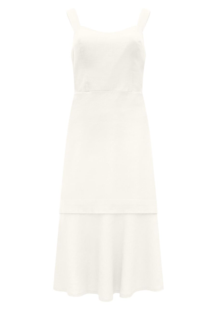 Vestido Midi Chá Com Elástico Nas Costas Em Tecido Linho, . Vestido Midi Chá Com Elástico Nas Costas Em Tecido Linho, , large.