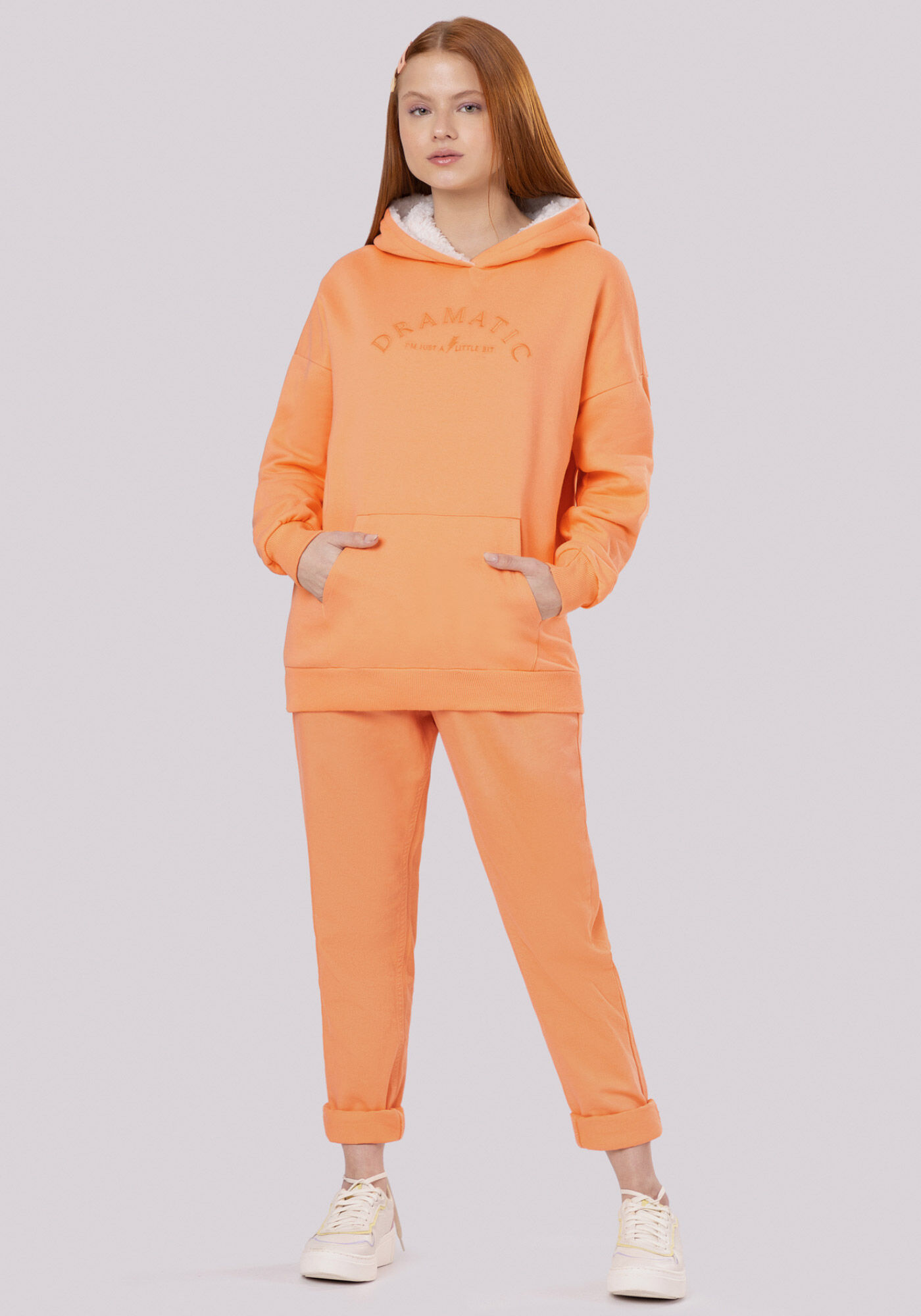 Blus&atilde;o Juvenil em Moletom com Capuz Pelo, LARANJA BRIGHT, large.