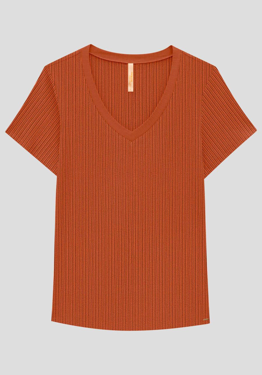Blusa Básica Em Malha Canelada Com Mangas Curtas E Decote V, . Blusa Básica Em Malha Canelada Com Mangas Curtas E Decote V, , large.