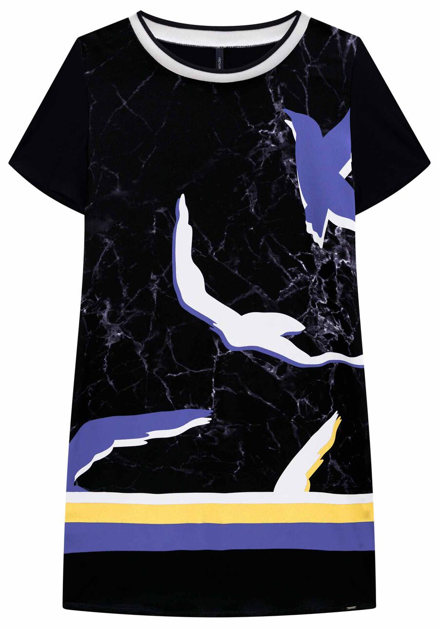 Vestido Curto Reto Estampado com Retilínea, . Vestido Curto Reto Estampado com Retilínea, , large.