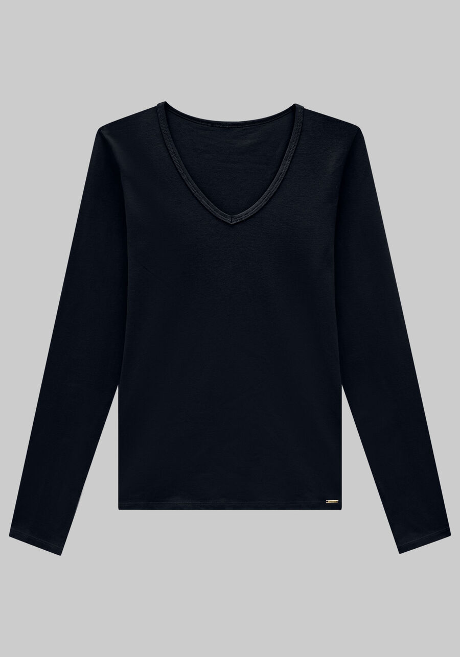 Blusa Manga Longa Básica em Malha com Decote V, . Blusa Manga Longa Básica em Malha com Decote V, , large.