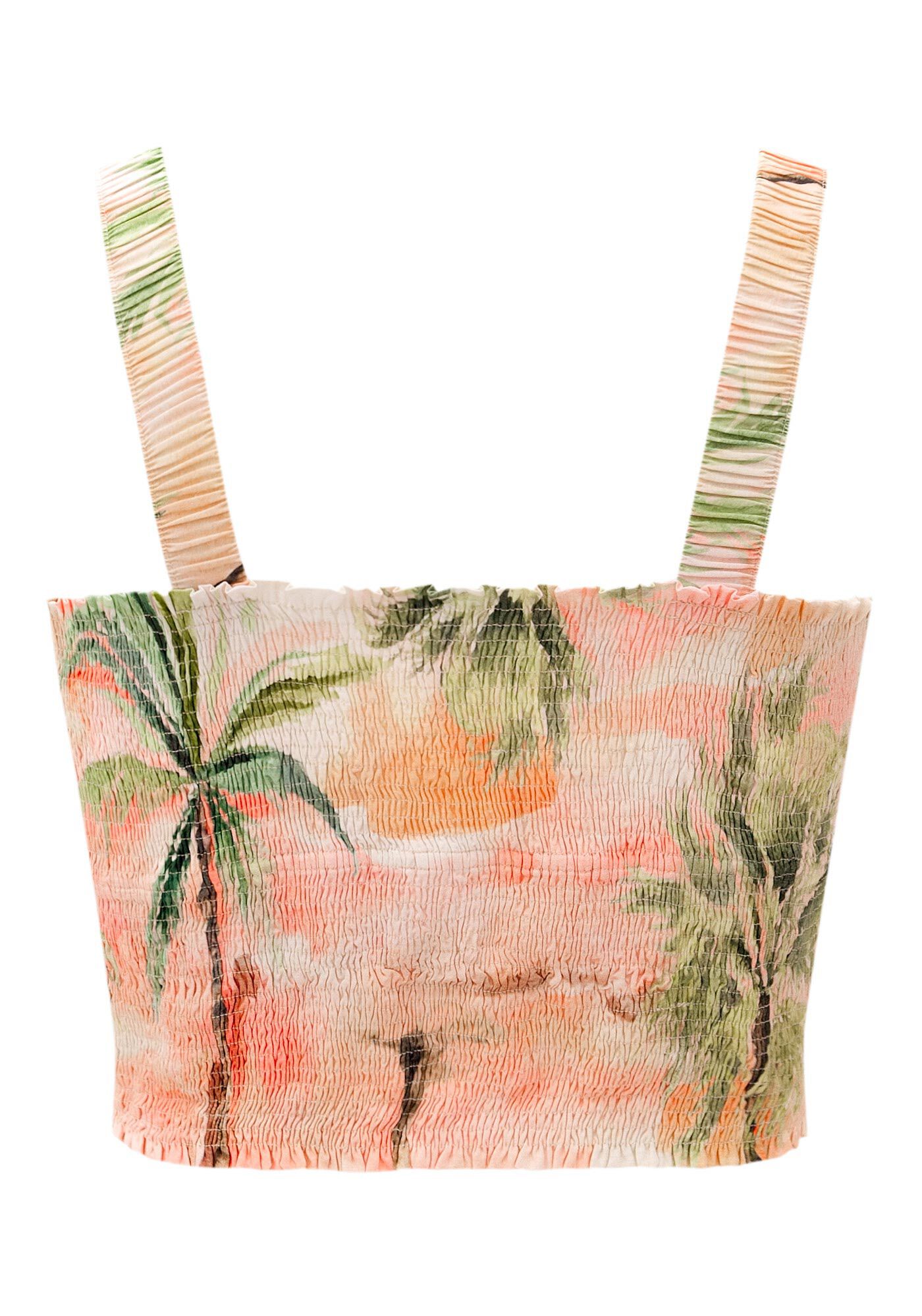 Blusa Cropped Estampada De Al&ccedil;as Com El&aacute;stico Nas Costas, CALMARIA SALMAO, large.