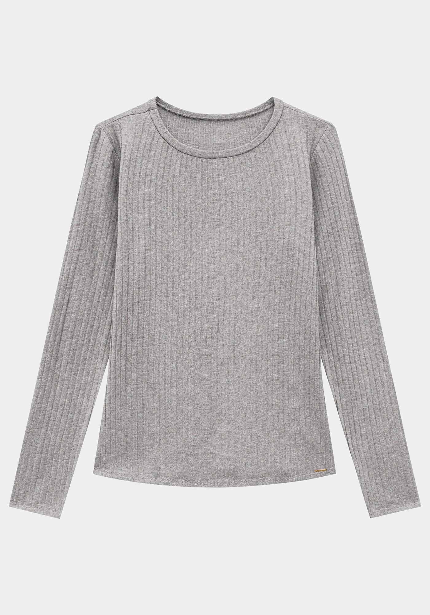 Blusa B&aacute;sica Canelada Manga Longa, , large.