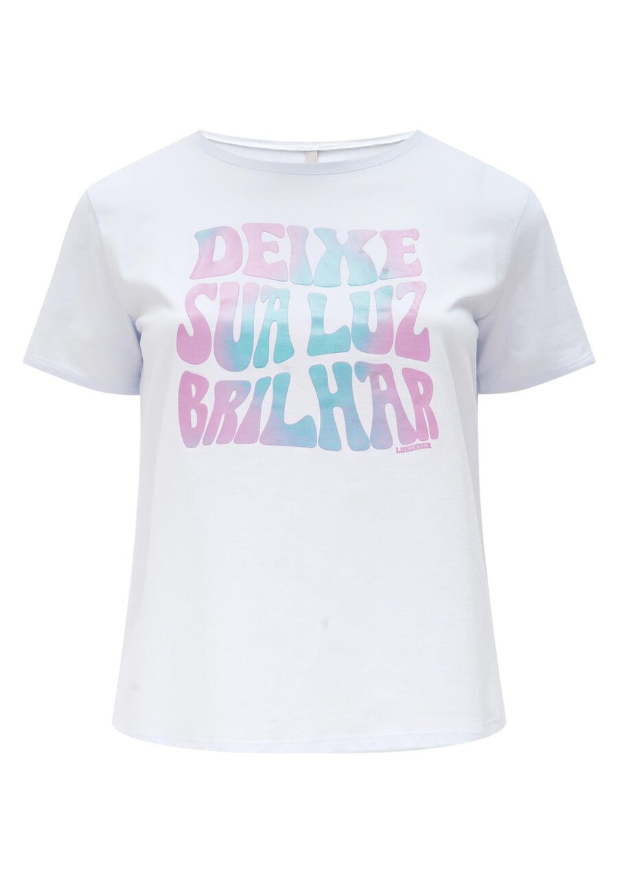 Blusa T-shirt Meia Malha Com Estampa Local E Mangas Curtas, BRANCO. Blusa T-shirt Meia Malha Com Estampa Local E Mangas Curtas, BRANCO, large.